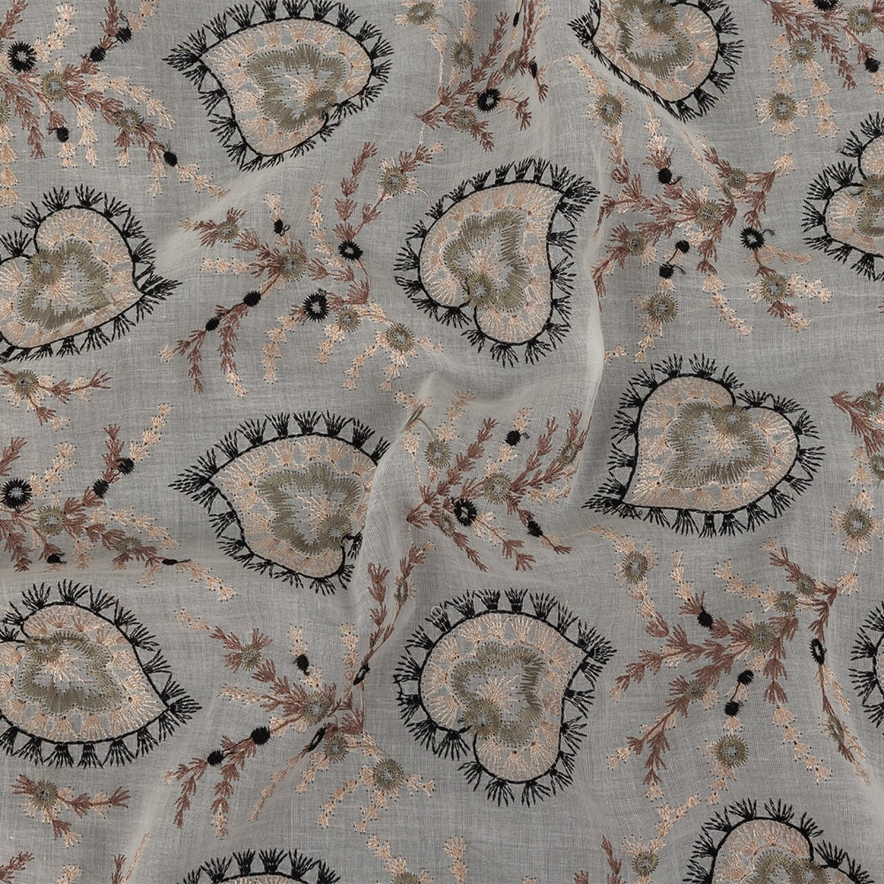 1 Yard Cotton Voile Fabric Famous Himalayan Salt and Olive Branch Embroidered Spades Fabric